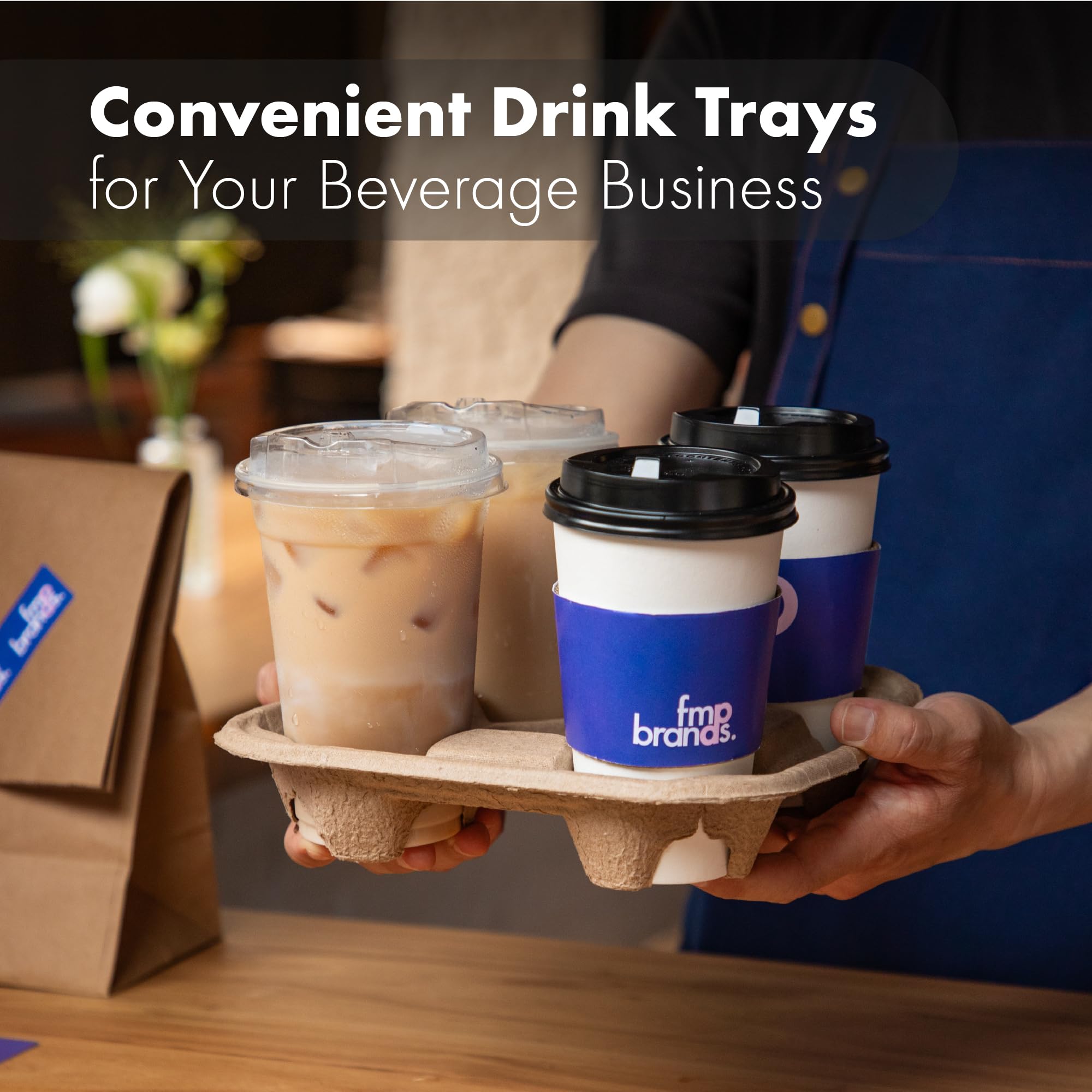 Biodegradable molded pulp fiber cup holder for takeout and delivery