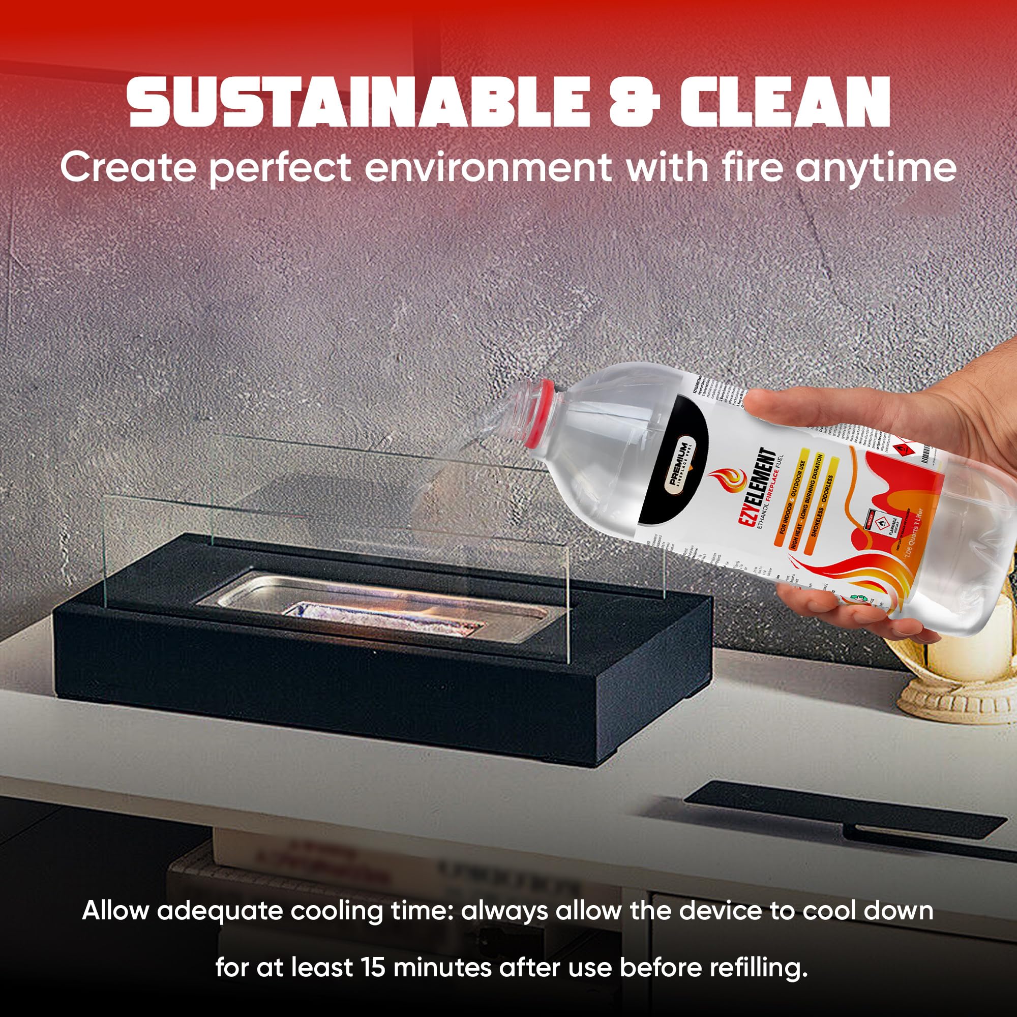 High-purity bioethanol fuel for clean flame indoors outdoors