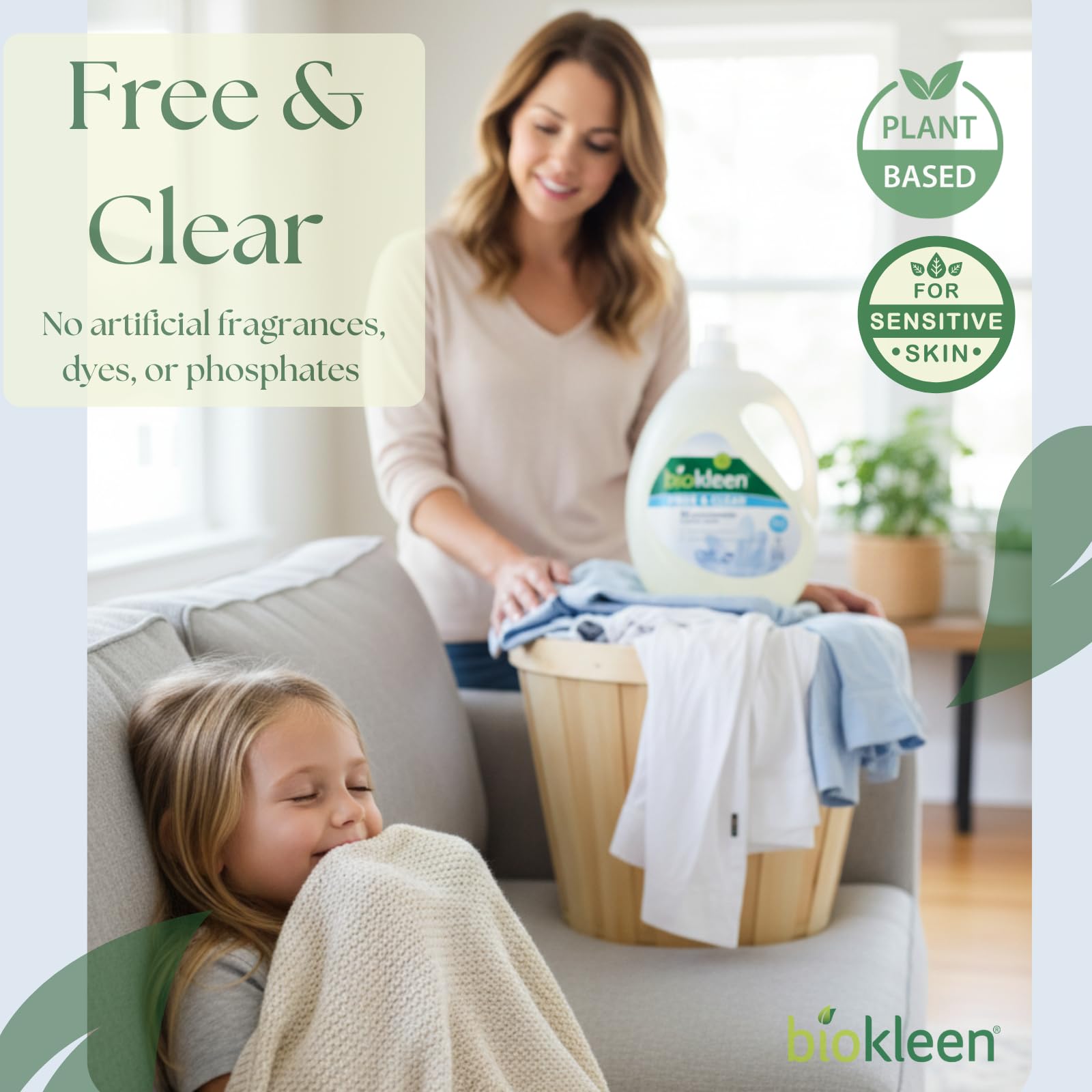 Biokleen dye-free unscented plant-based laundry detergent packaging