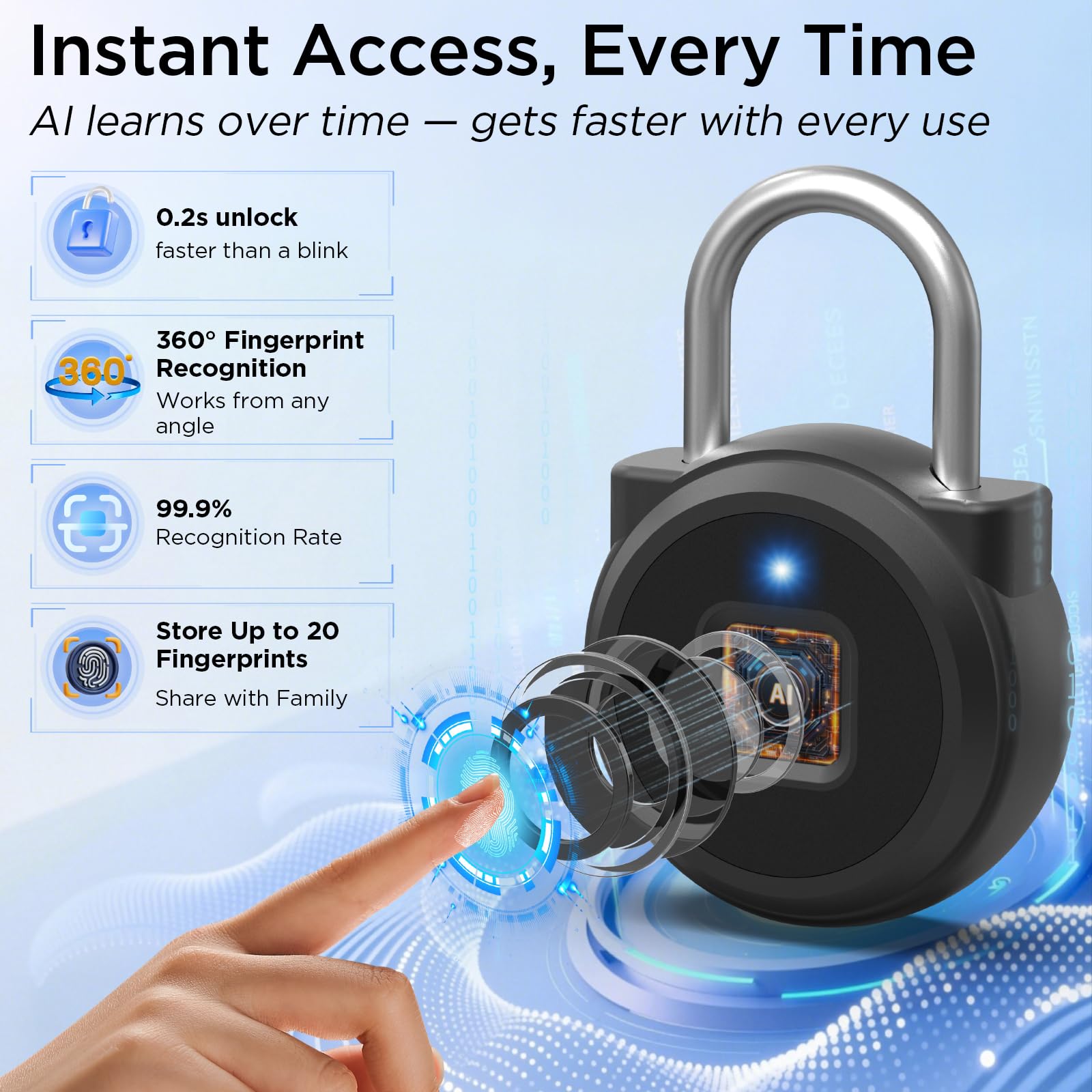 Biometric fingerprint padlock product image