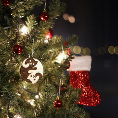Birch wood Christmas ornament cat yin-yang design