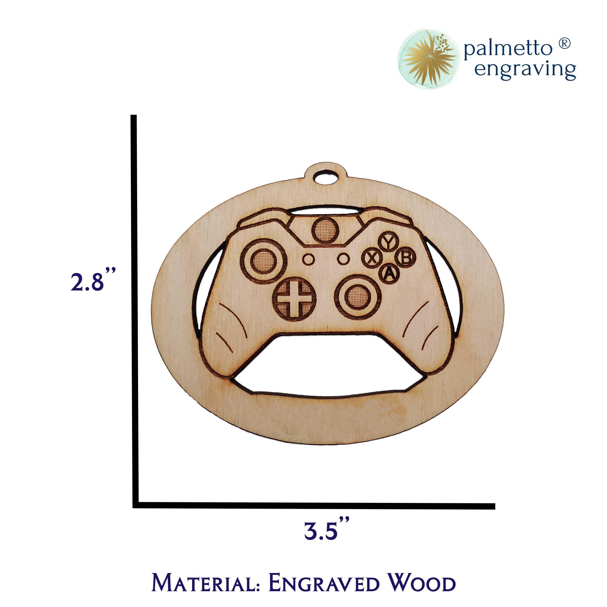 Birch wood controller ornament packaged with gold string ready for gifting