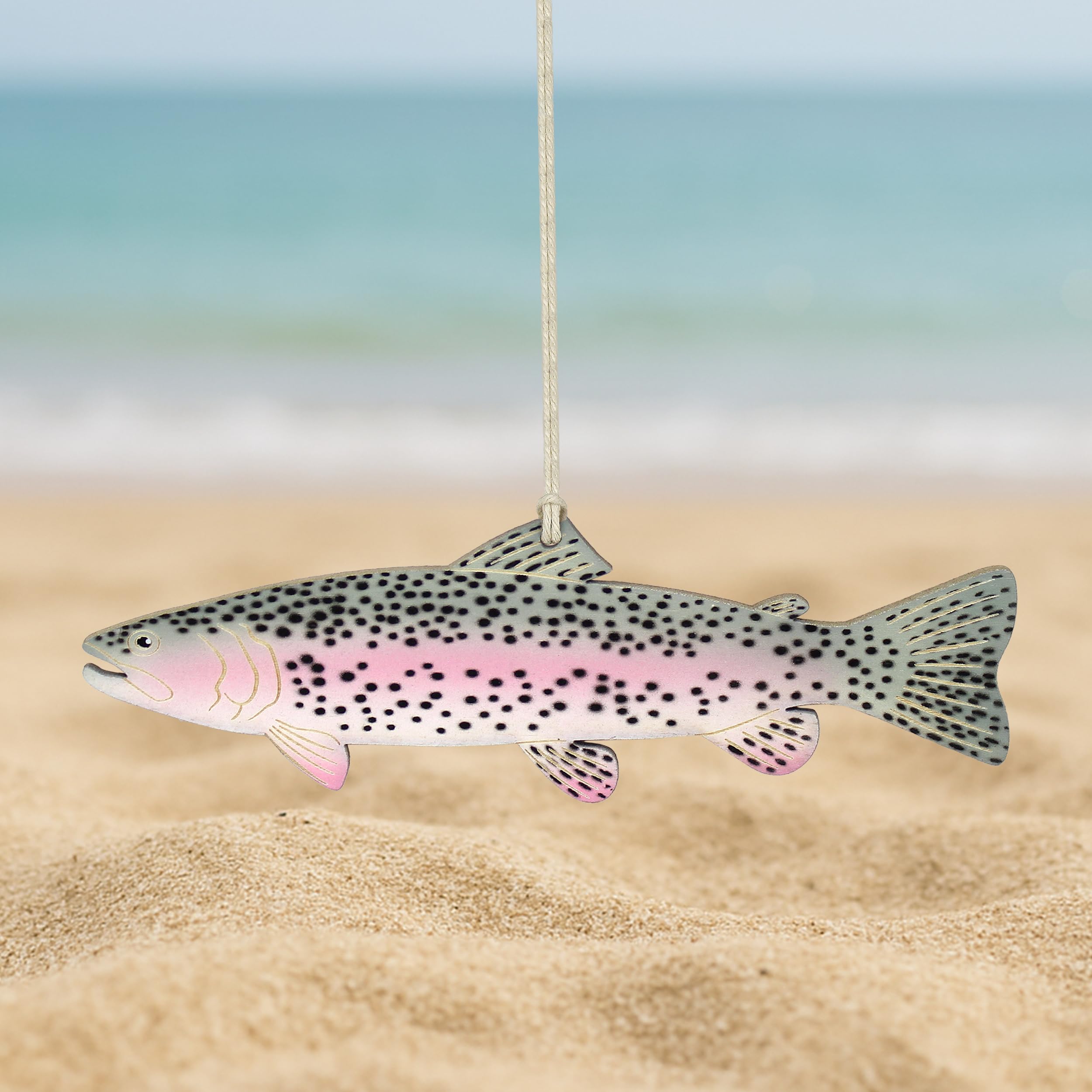 Hand-painted Rainbow Trout Christmas Ornament laser engraved details