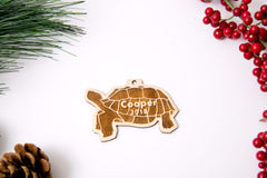 Turtle ornament with name and year option on rustic twine hanger