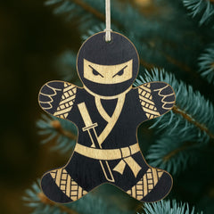 Birch wood ornament for Christmas tree Ninja Gingerbread Man