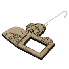 Birch wood ornament with hanger 3 x 2 inches overall