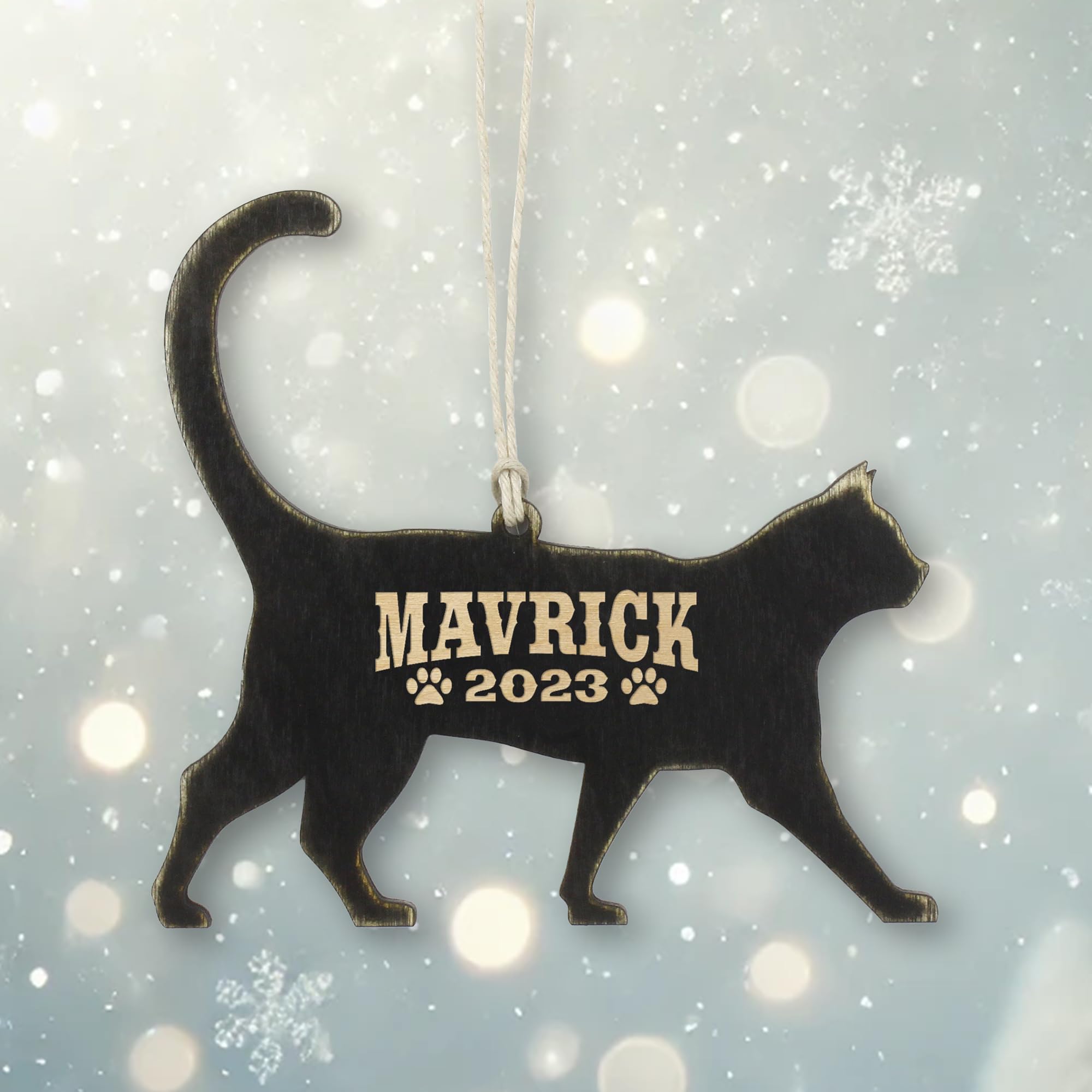 Lightweight birch wood Cat Ornament 4.2 x 4.2 inches