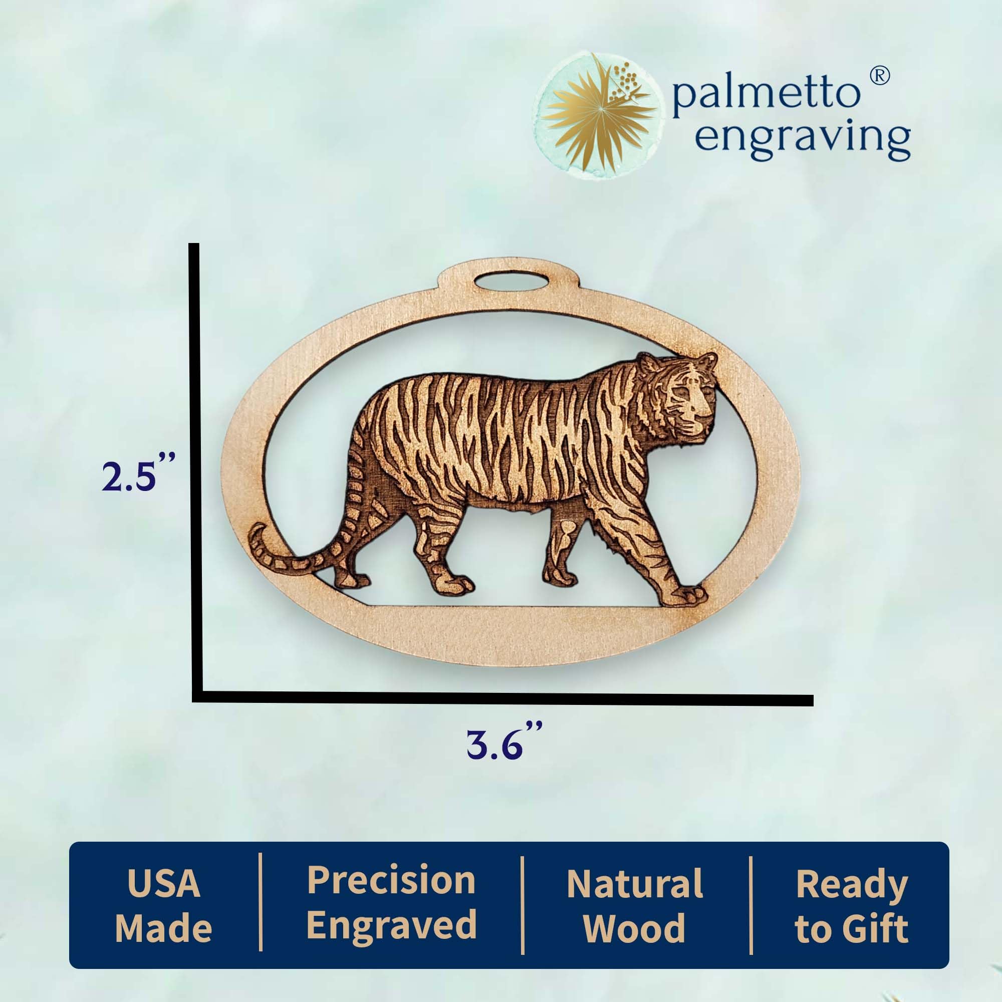 One Tiger Ornament packaged and ready for gift giving