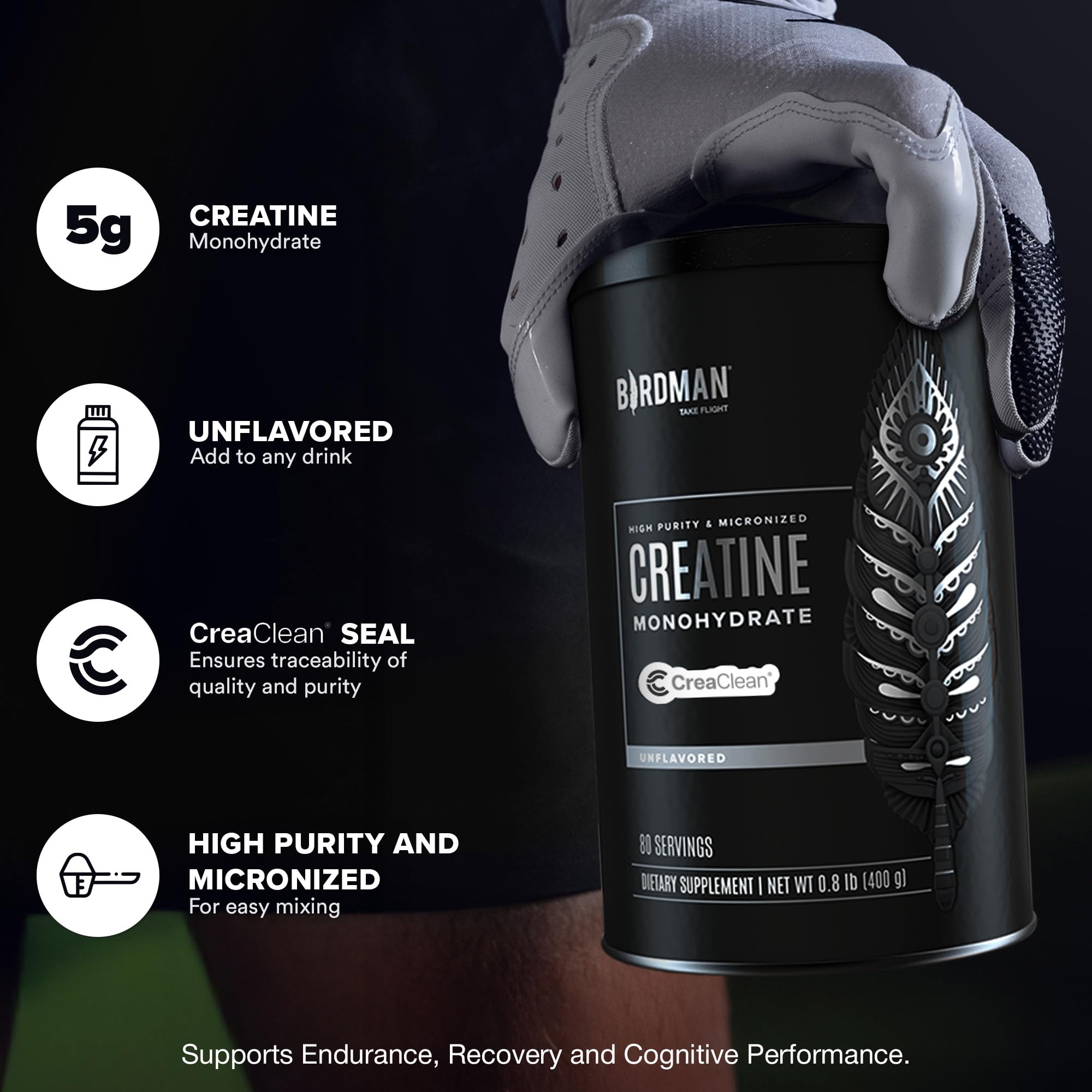 Unflavored vegan gluten free sugar free creatine powder packaging