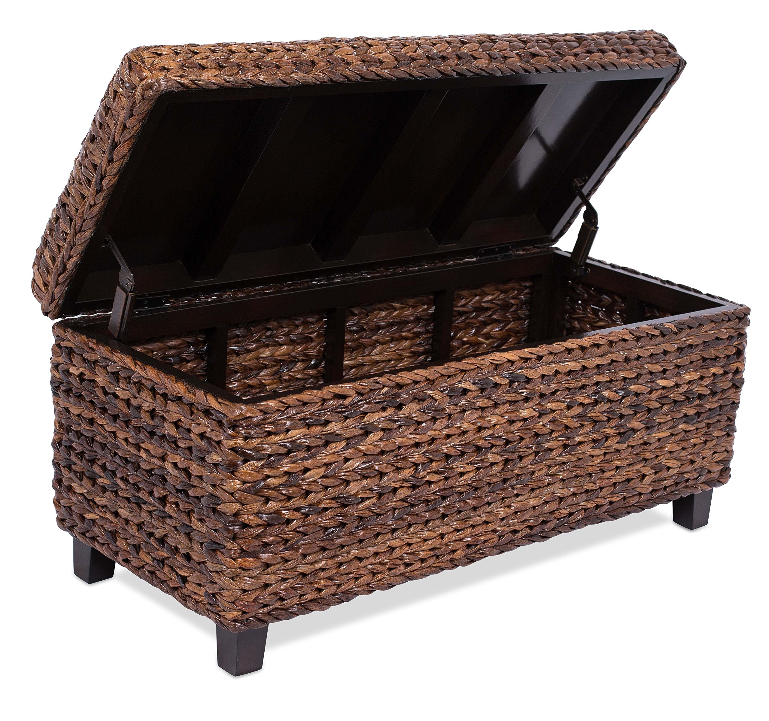 Lid with double safety hinges on BirdRock Home Abaca Storage Bench