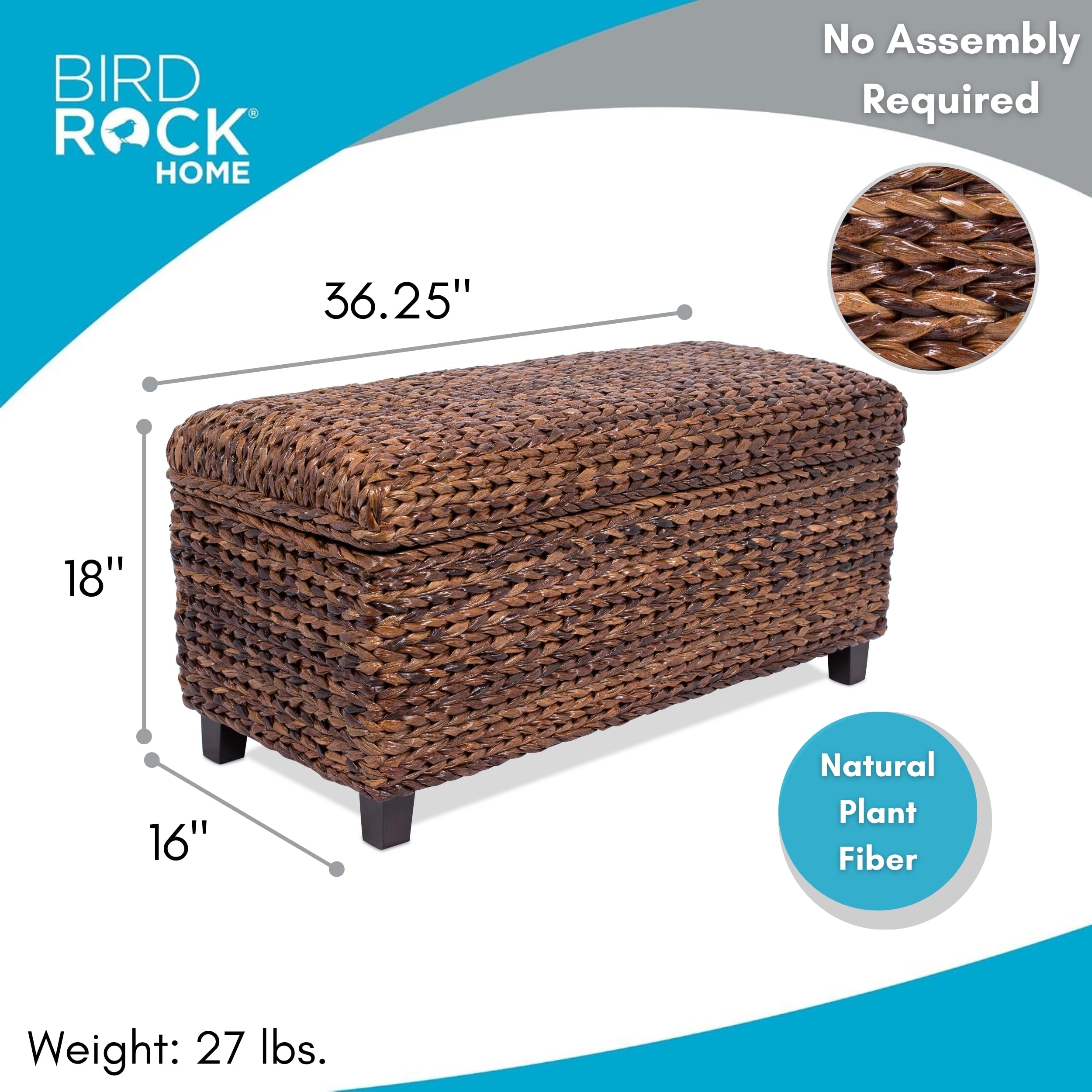 Close-up of natural abaca weave on BirdRock Home bench with solid wood frame