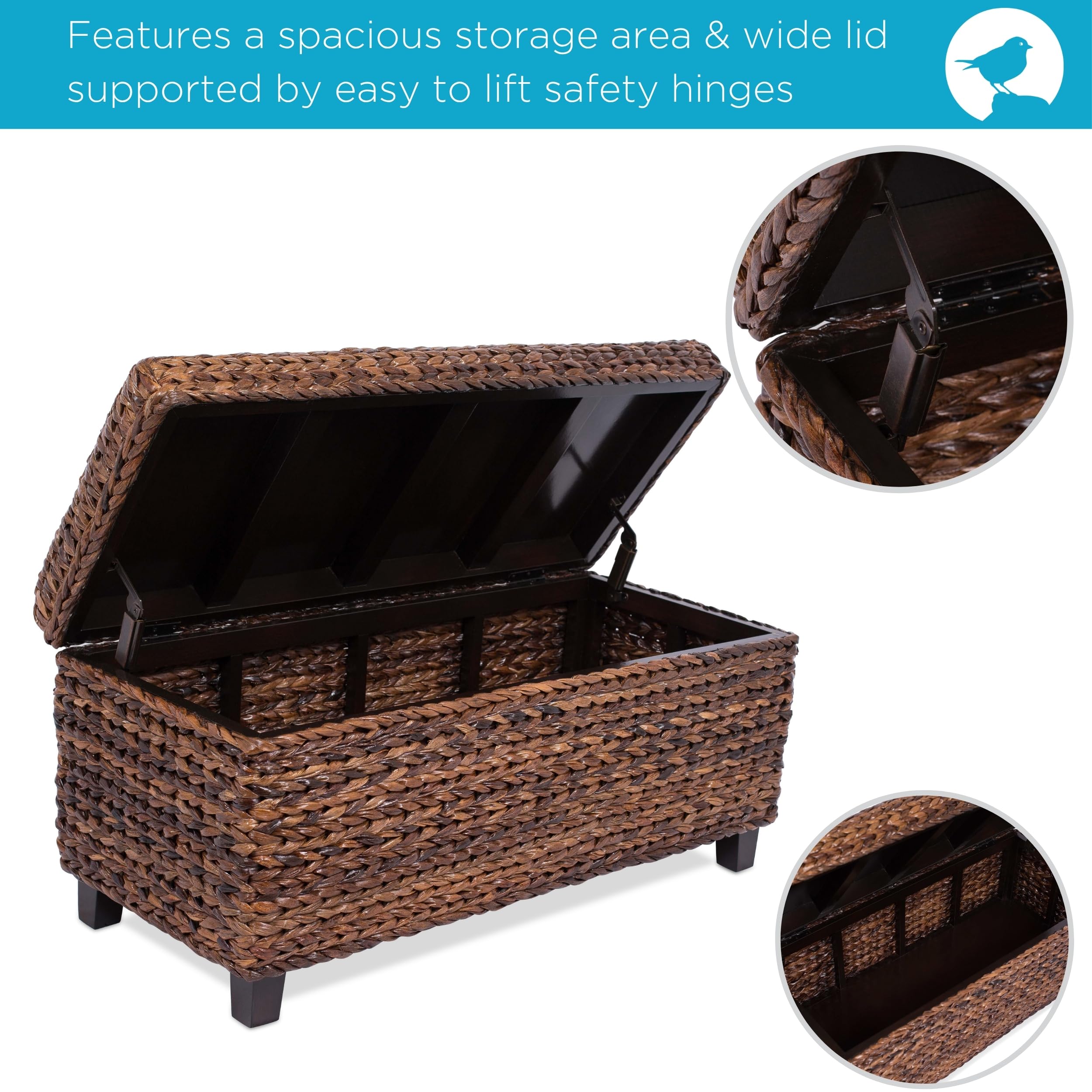 Solid wood frame visible on BirdRock Home Abaca Storage Bench