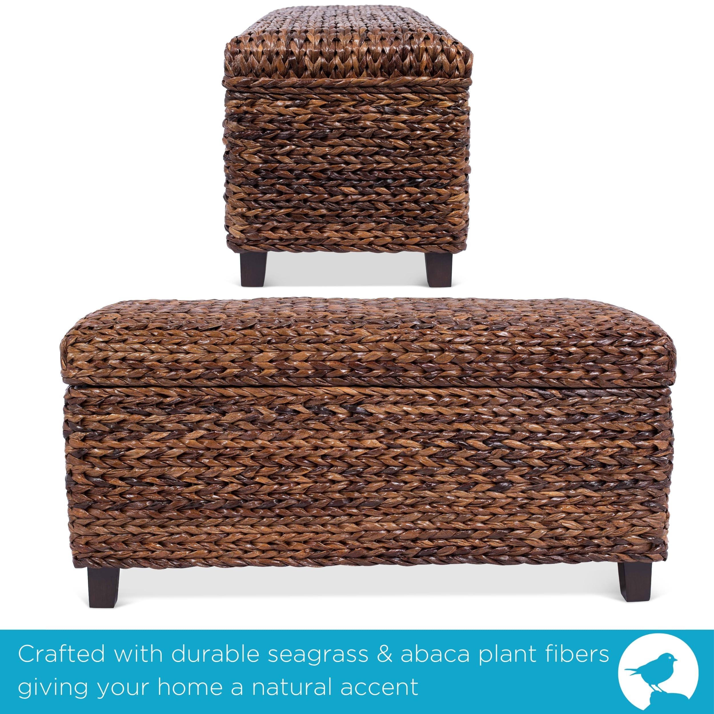 Lift-top storage lid open on BirdRock Home Abaca Storage Bench