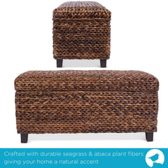 Lift-top storage lid open on BirdRock Home Abaca Storage Bench