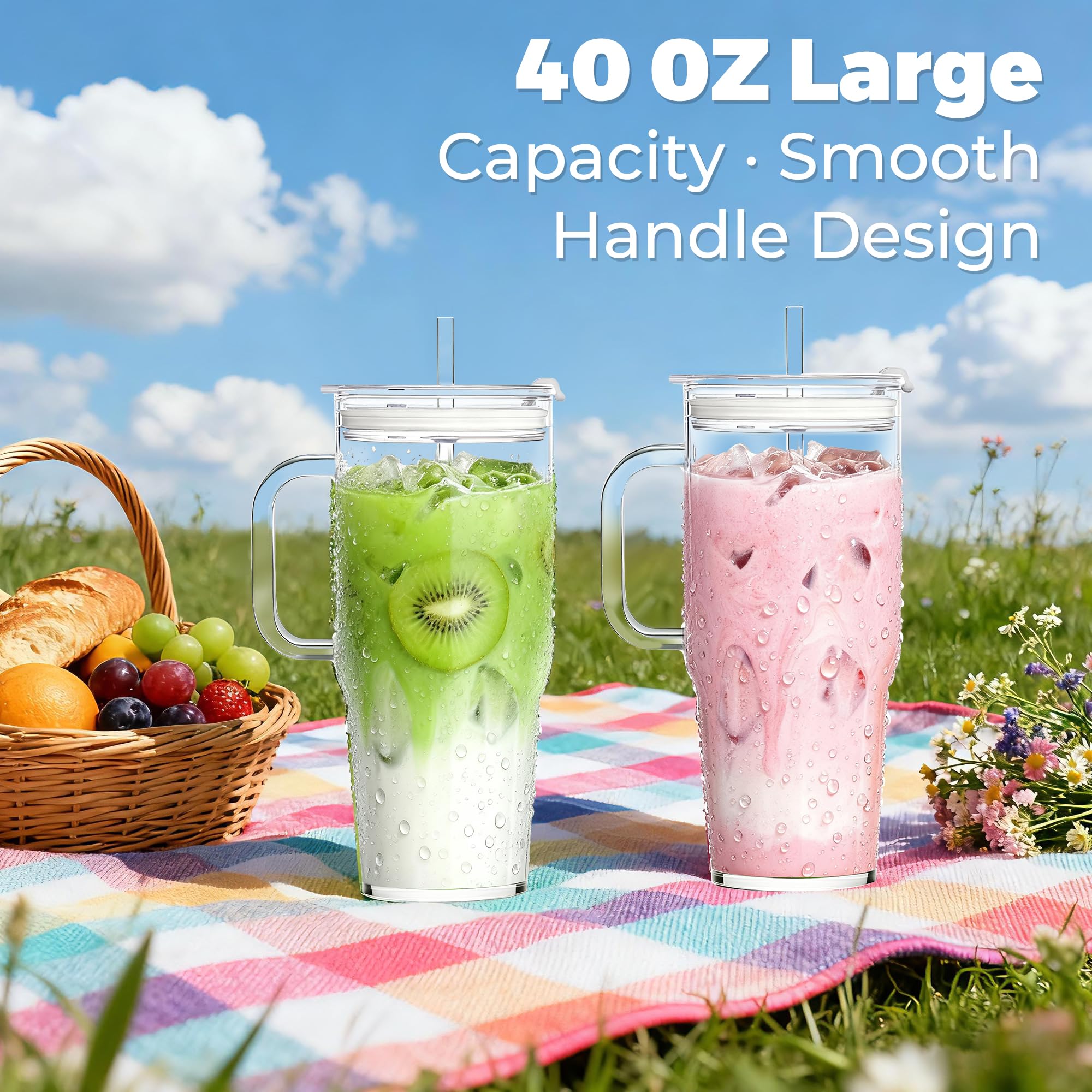 Birity 40 oz glass tumbler straw slot design