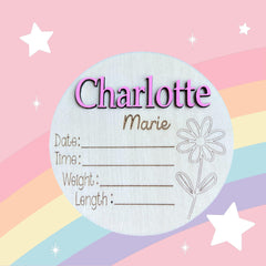 Birth Announcement Name Sign 6 inch size display