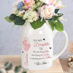 Birth flower accents on personalized vase for daughter