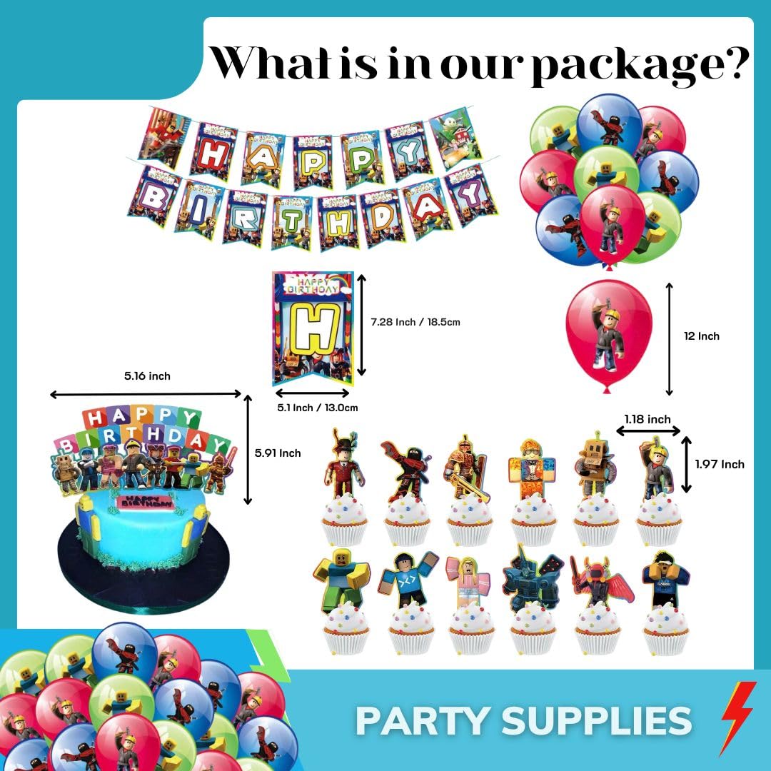 Video game birthday banner and interior party decorations