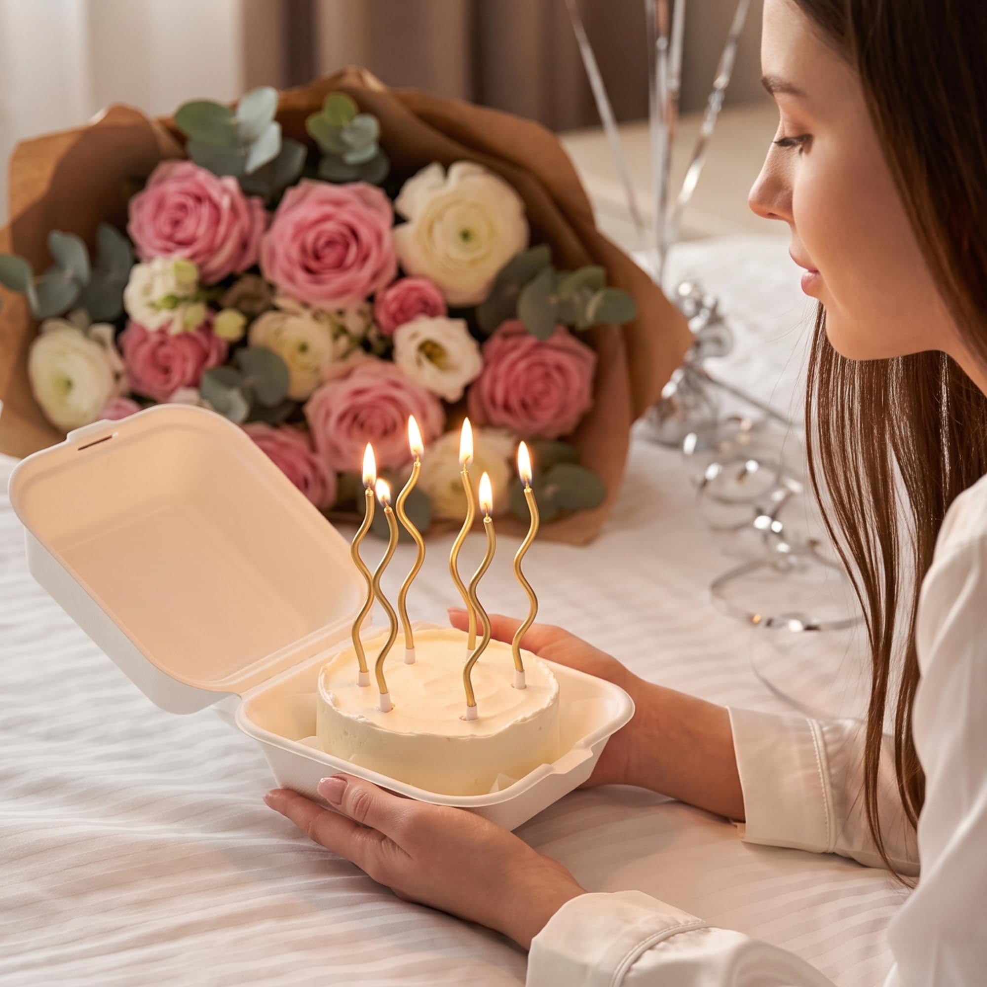 Birthday candles on cake with holder 7.1 inches