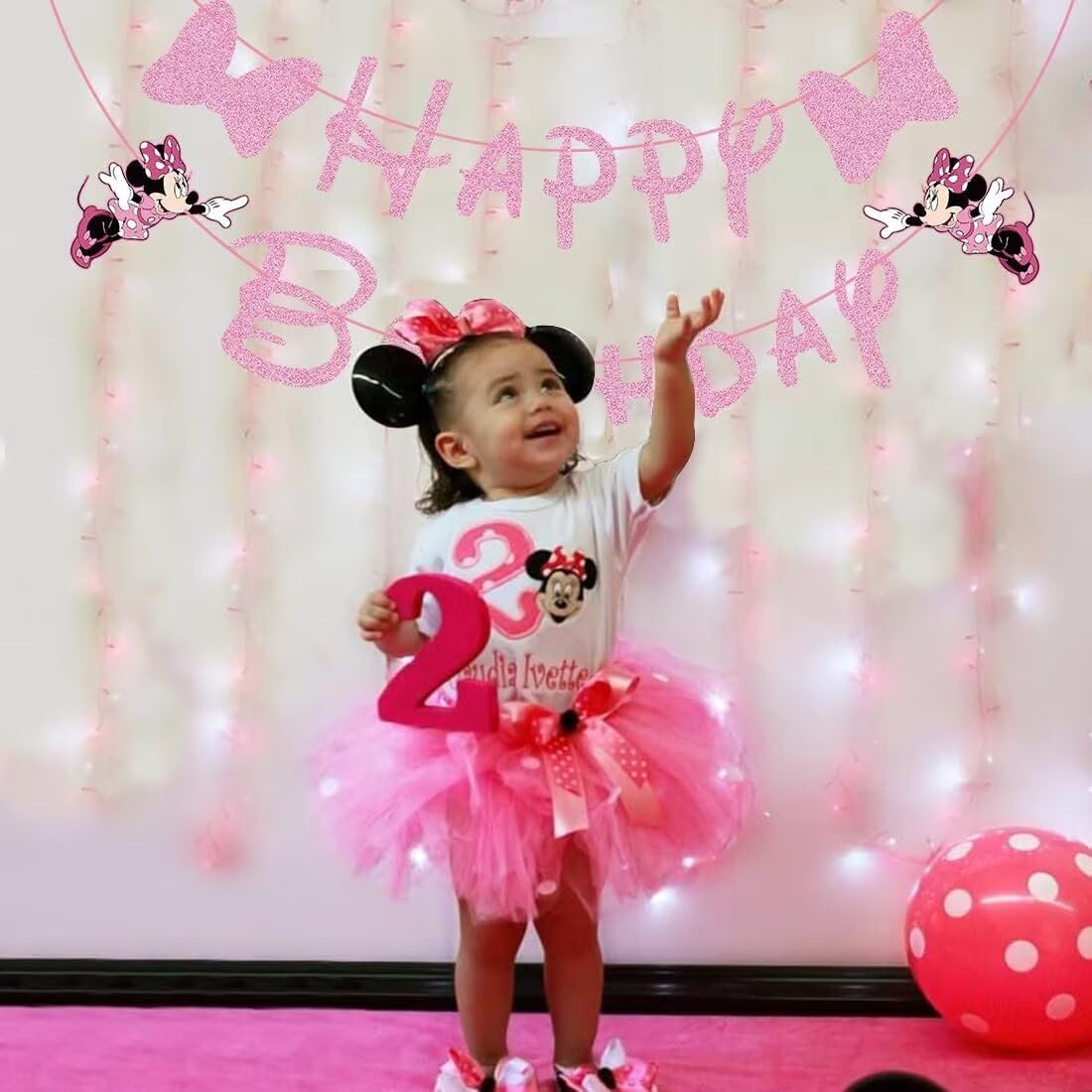 DIY ready pink mouse banner for girl birthday party