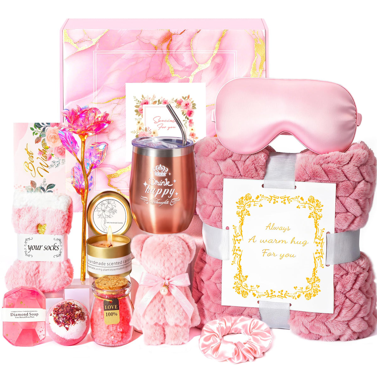 Birthday Gifts Basket for Women set with blanket and gifts