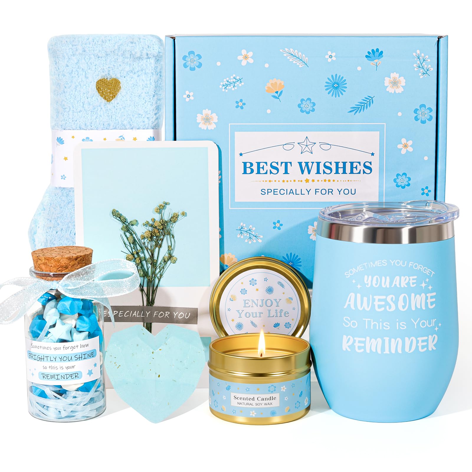 Birthday Gifts for Women basket front view with blue box