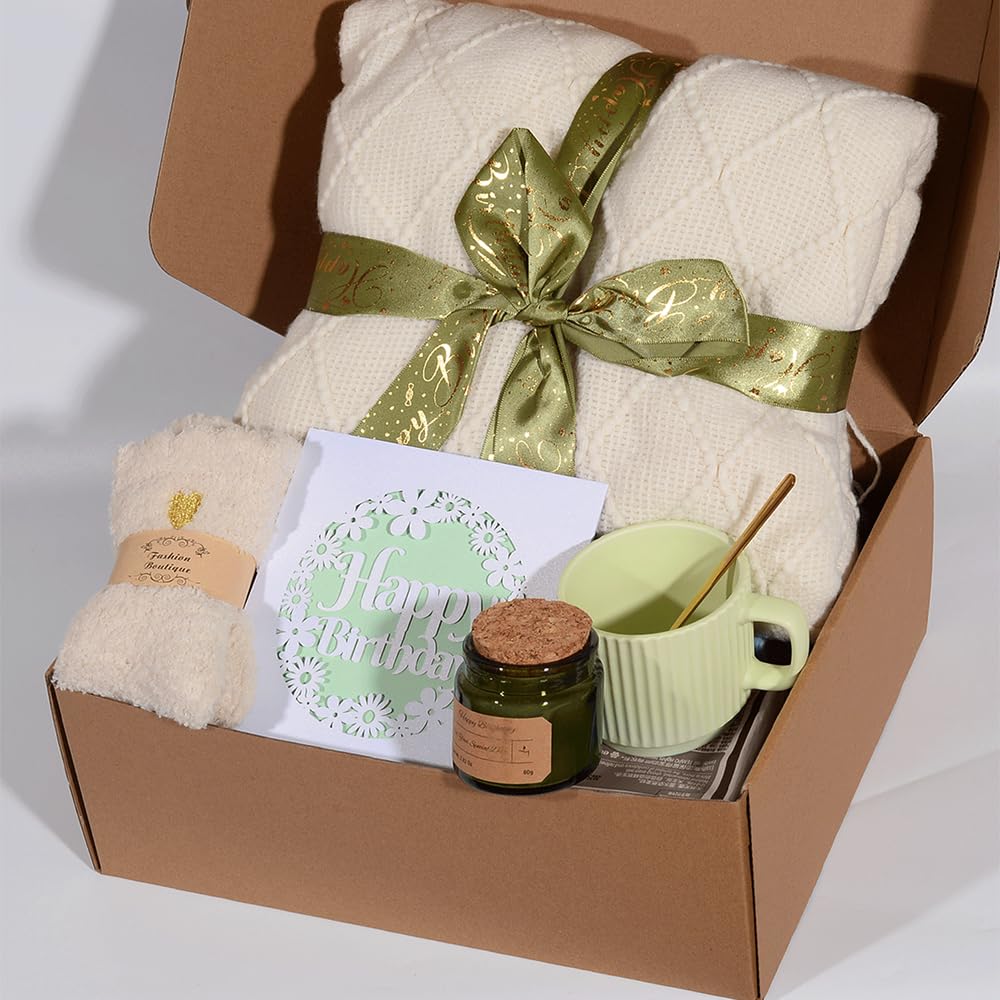 Birthday Gifts for Women spa relax gift box front view including blanket mug candle and socks
