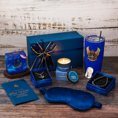 Blue Man Premium Gifts Basket includes silk eye mask and bracelet