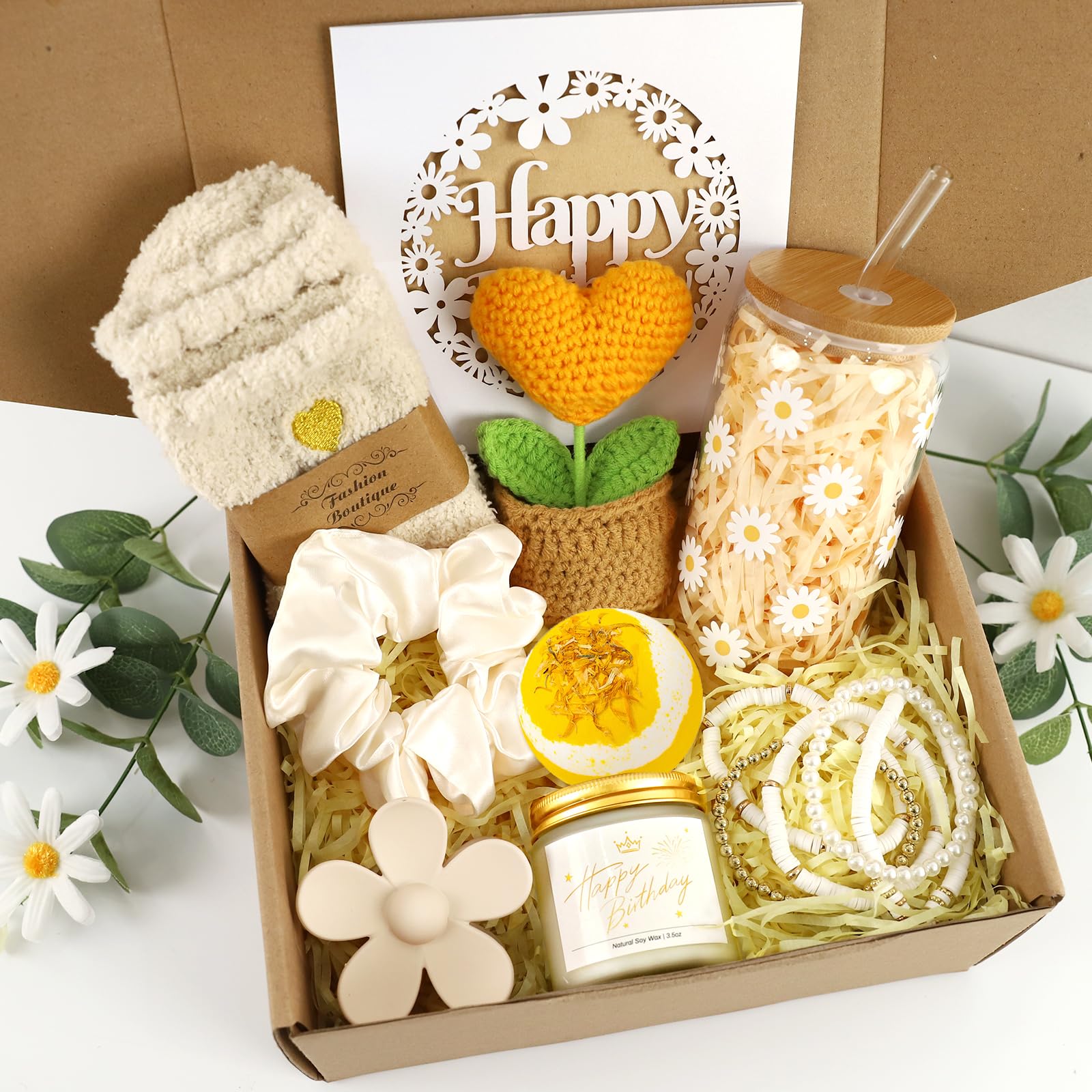 9 piece ensemble with daisy glass cup and straw