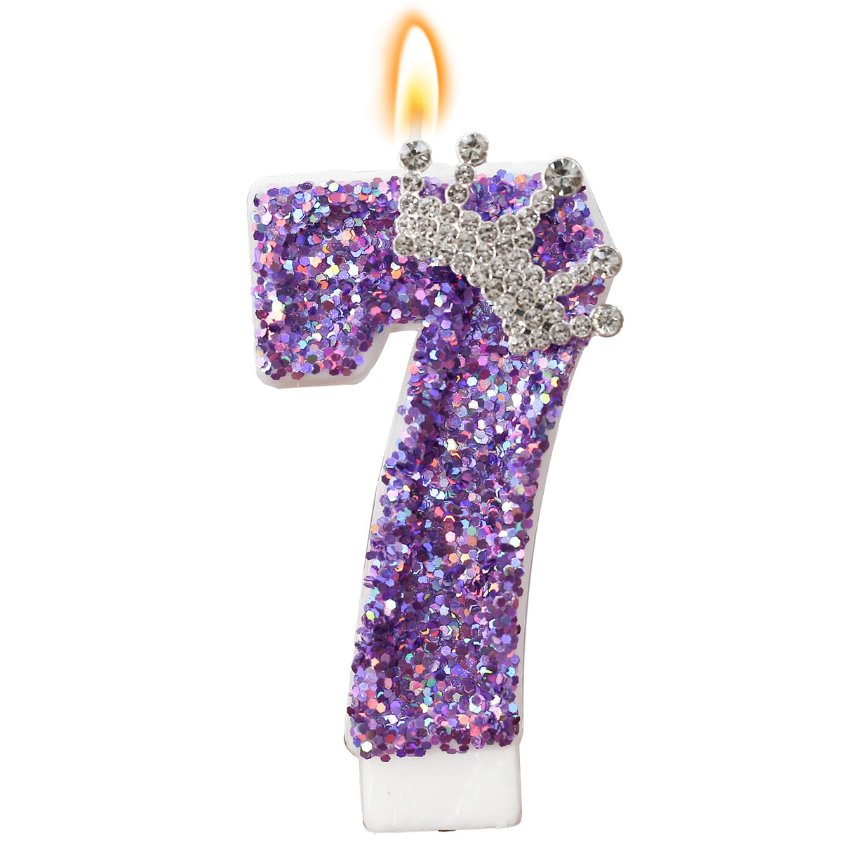 Purple crown birthday candle number 7 with sequins