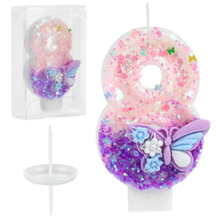 Pink and purple butterfly Birthday Number Candles closeup