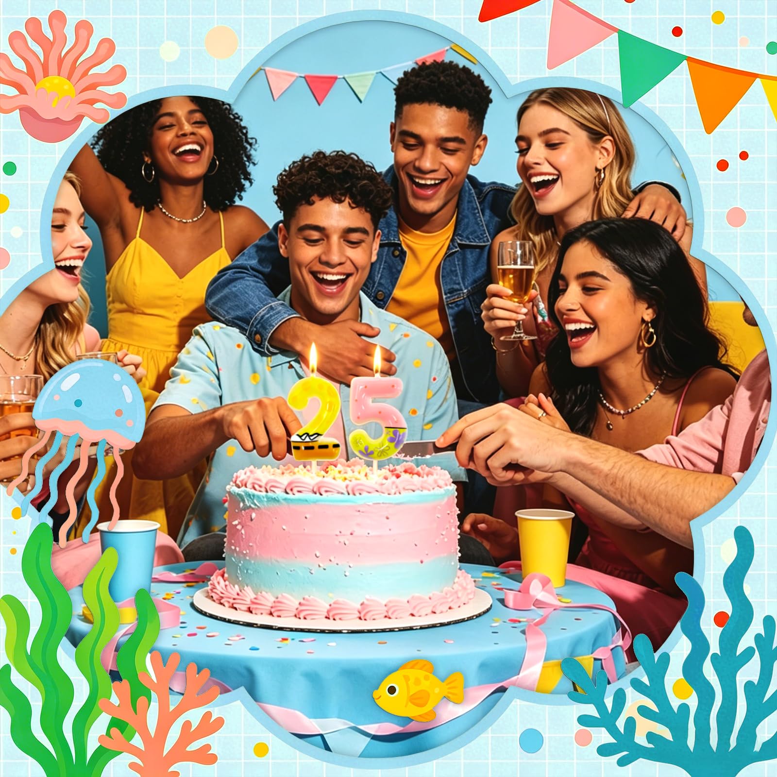 25th birthday party decor ocean style candle