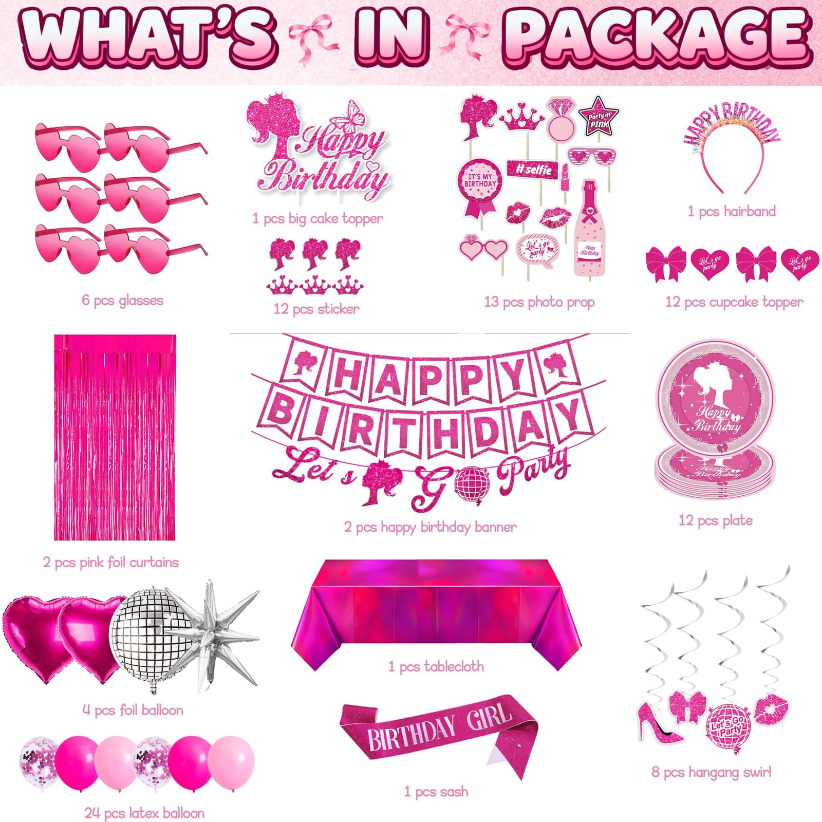 Complete pink party decorations kit for women