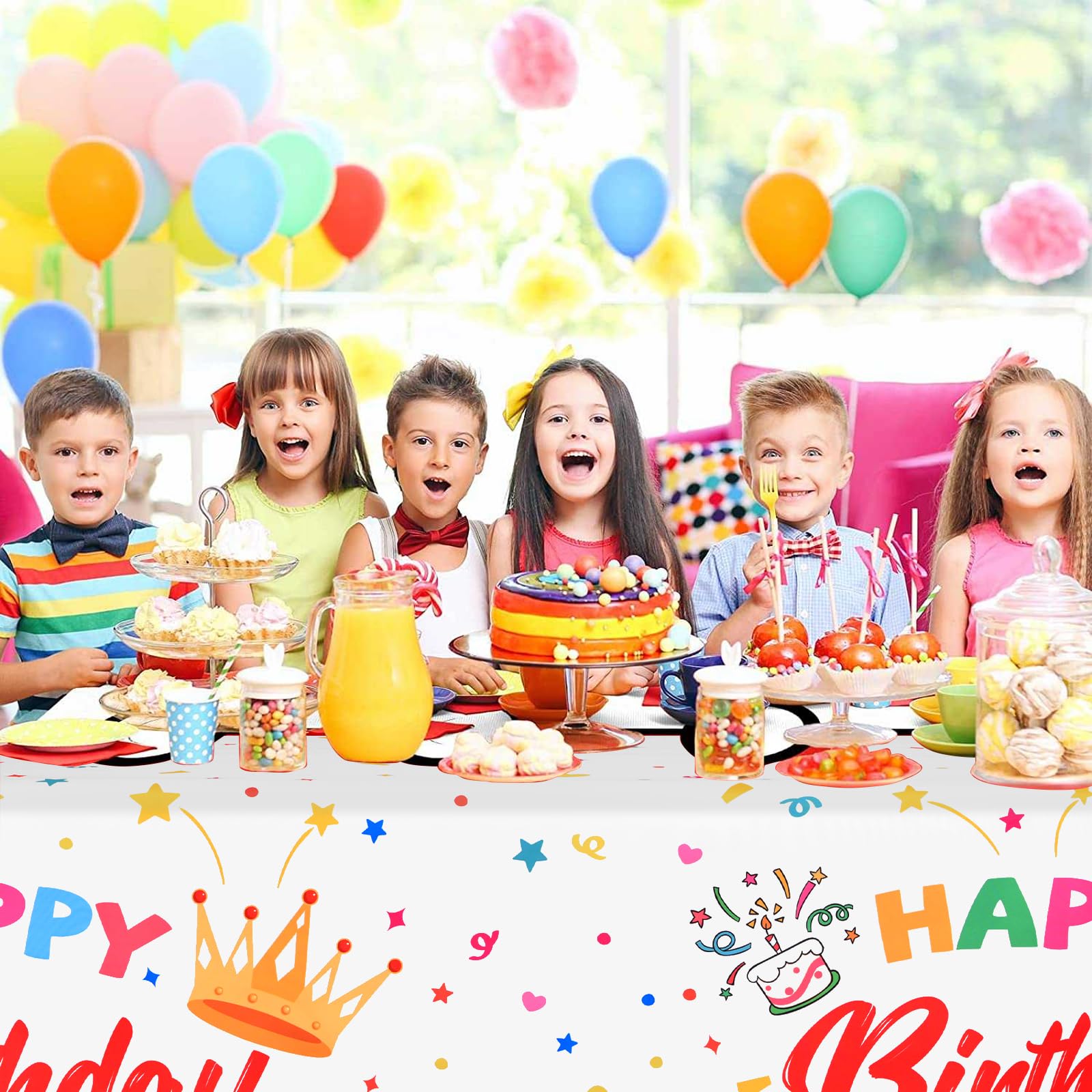 Birthday party decor tablecloth ABKLESACH white 60x84