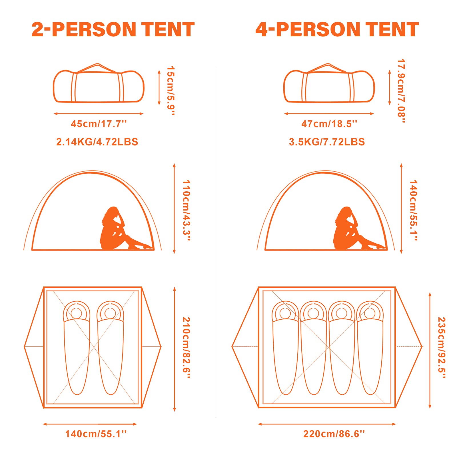 Lightweight aluminum poles and stakes BISINNA tent image