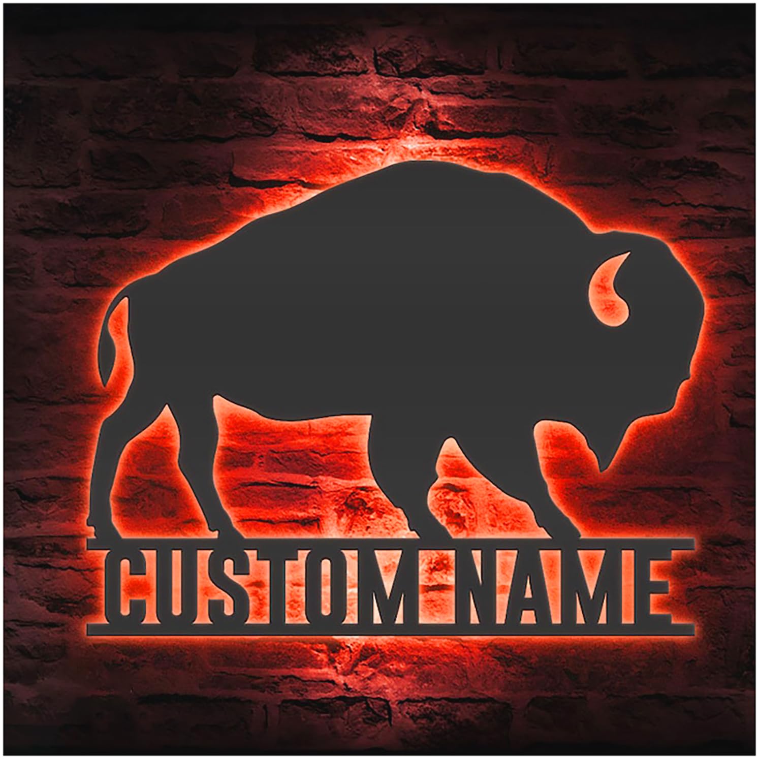 Bison farmhouse metal sign LED light decor