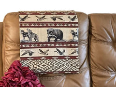 Bittlemen Co headrest cover on a recliner with woven designer fabric