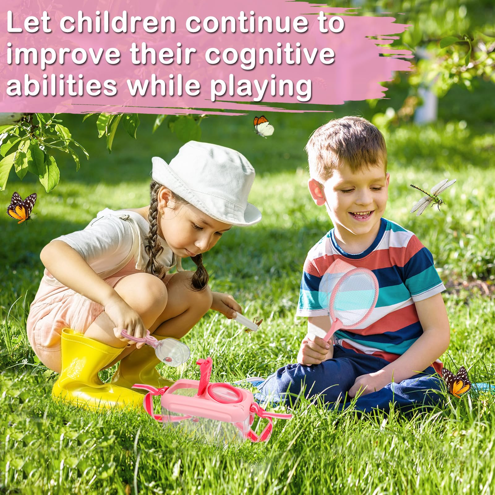 Butterfly net included with Biubee bug catching kit for kids