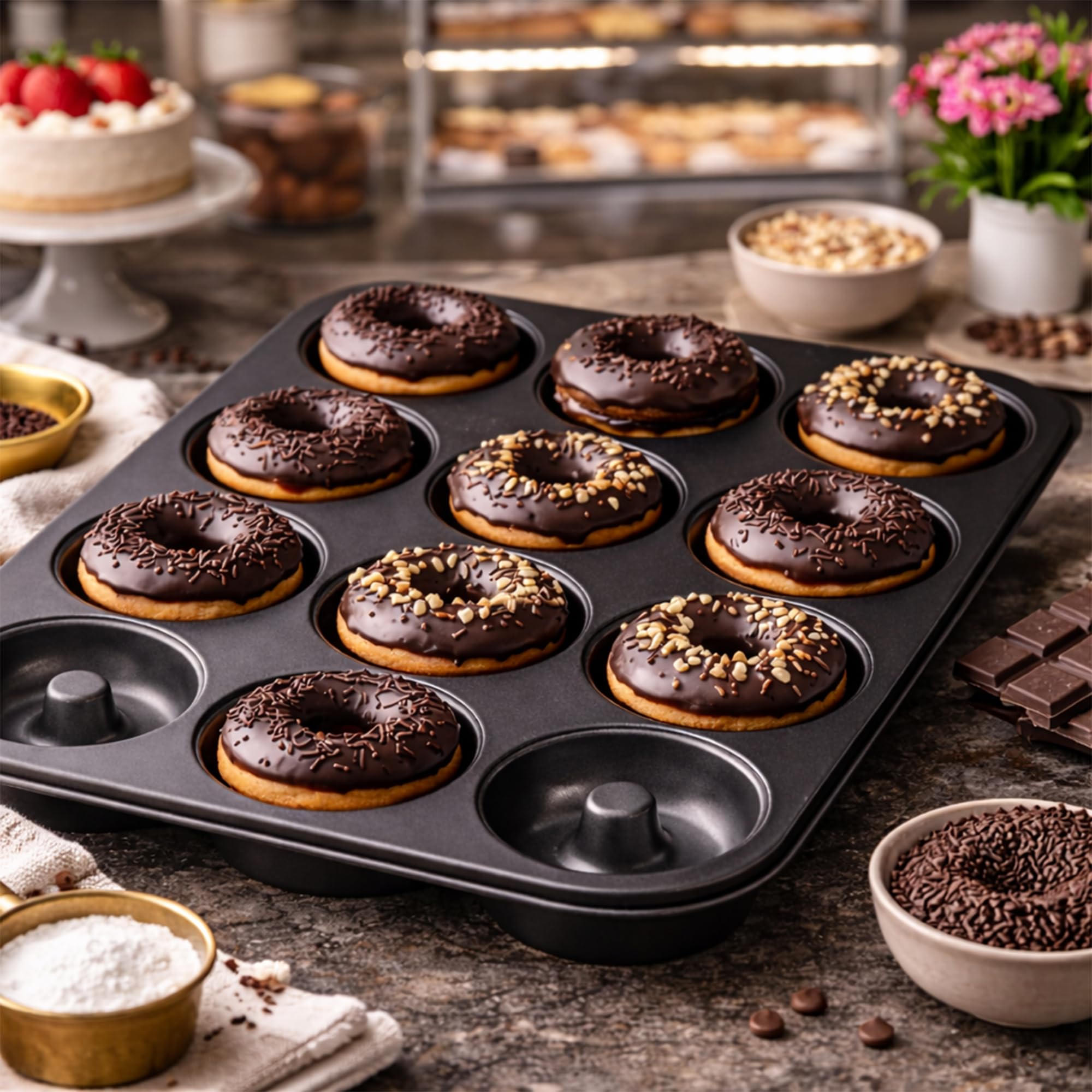 12-cavity donut mold carbon steel pan by Biubumtu