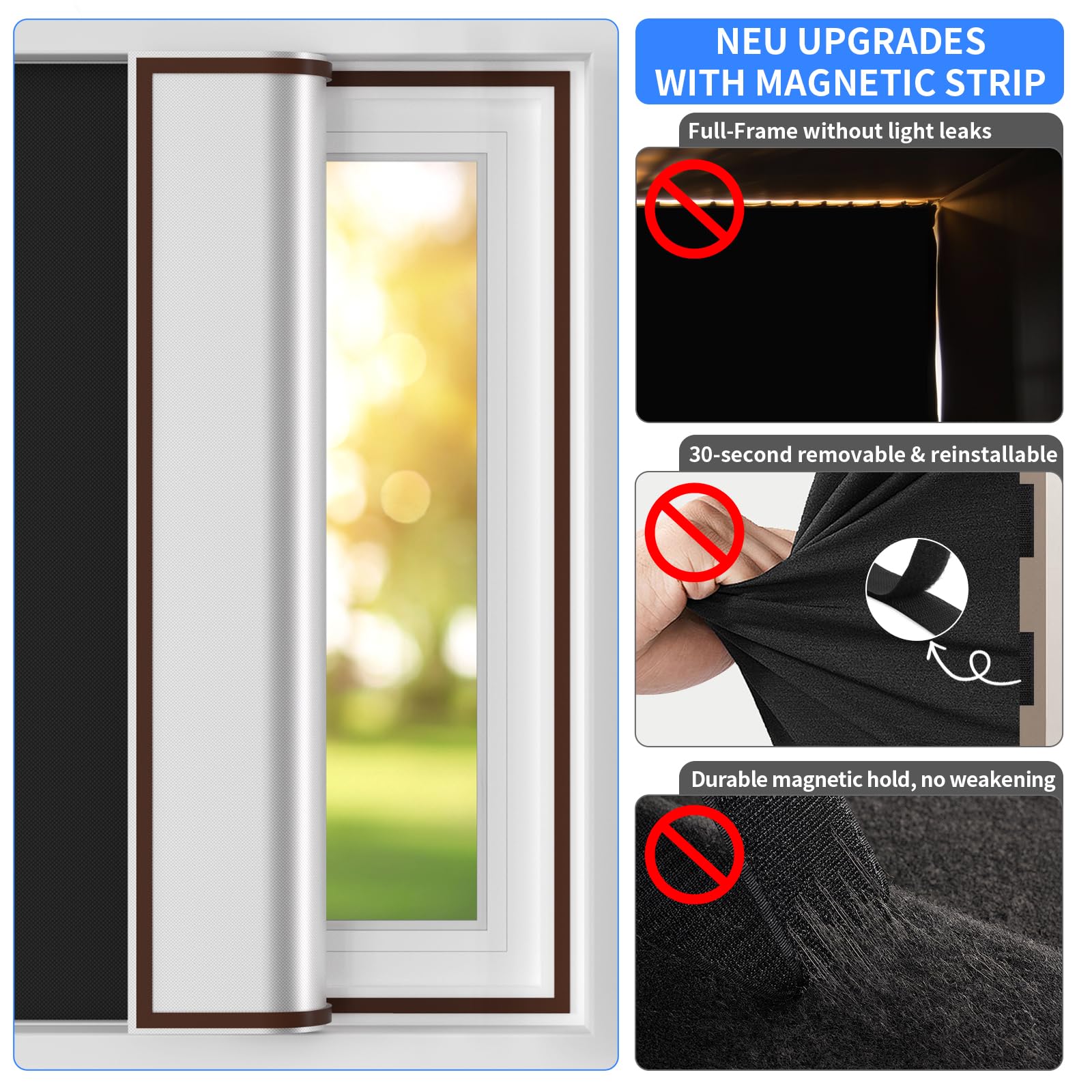Full-frame magnetic blackout shades used on window frame by BKSAI