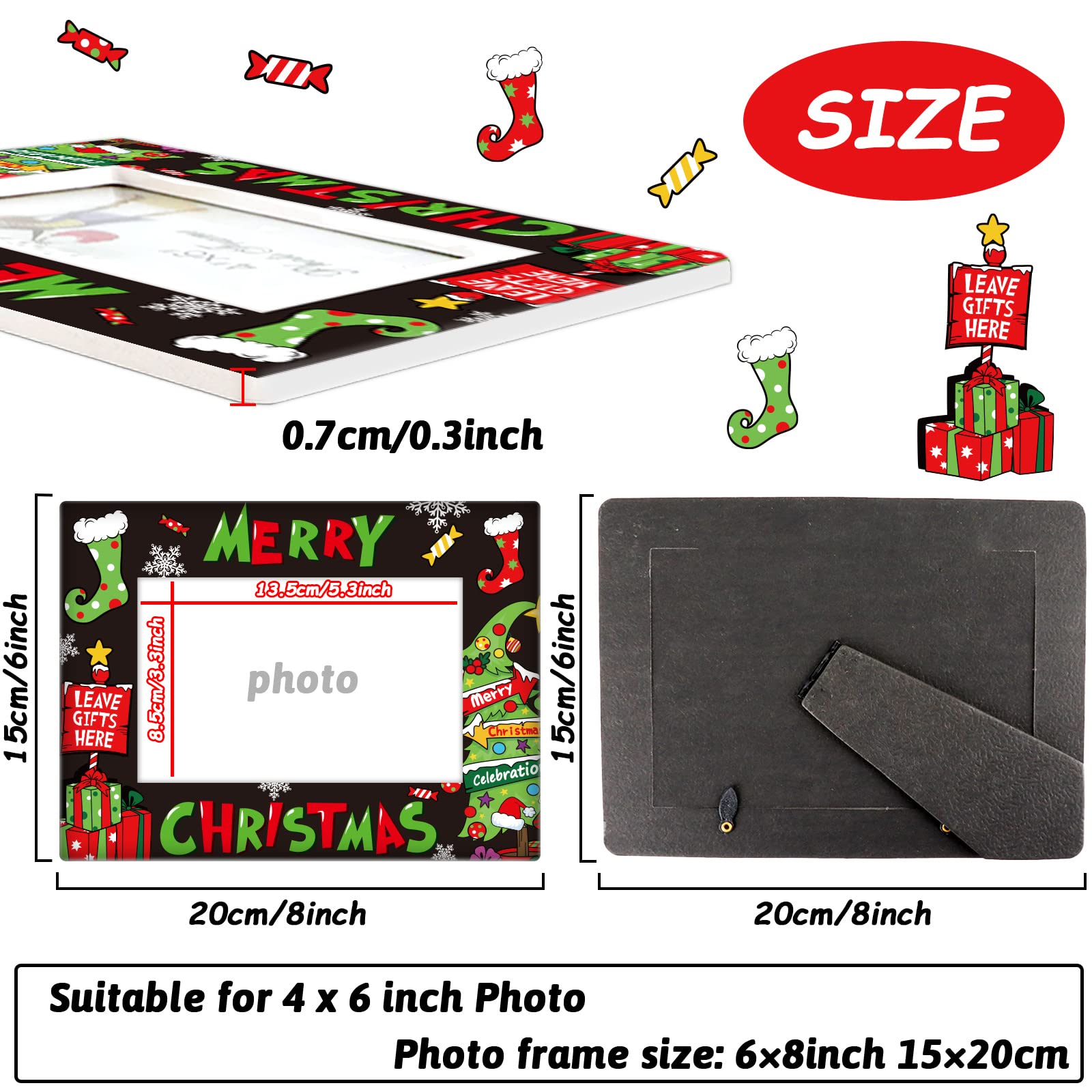 Black 4x6 inch photo frame with horizontal layout for Christmas