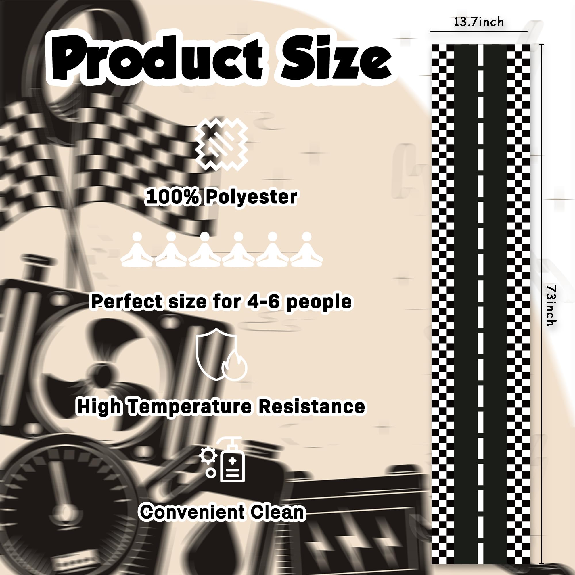 Black and White Checkered Table Cloth Decor for Cars Theme