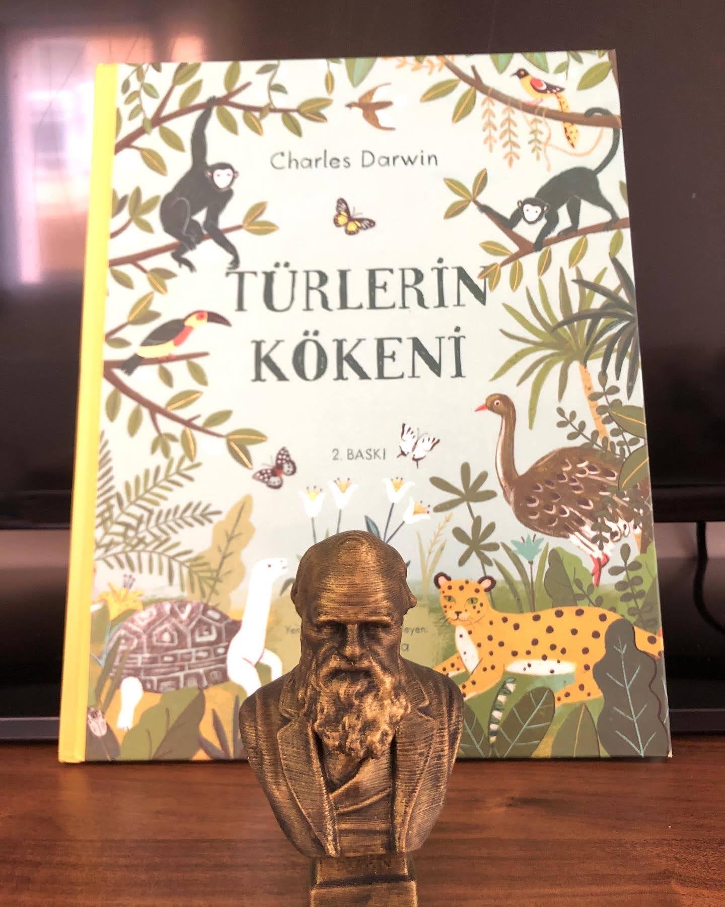 3D printed Charles Darwin bust with black base color