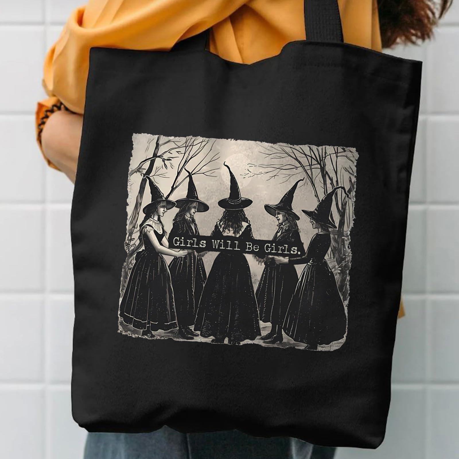 Spooky design tote bag for women featuring girls will be girls