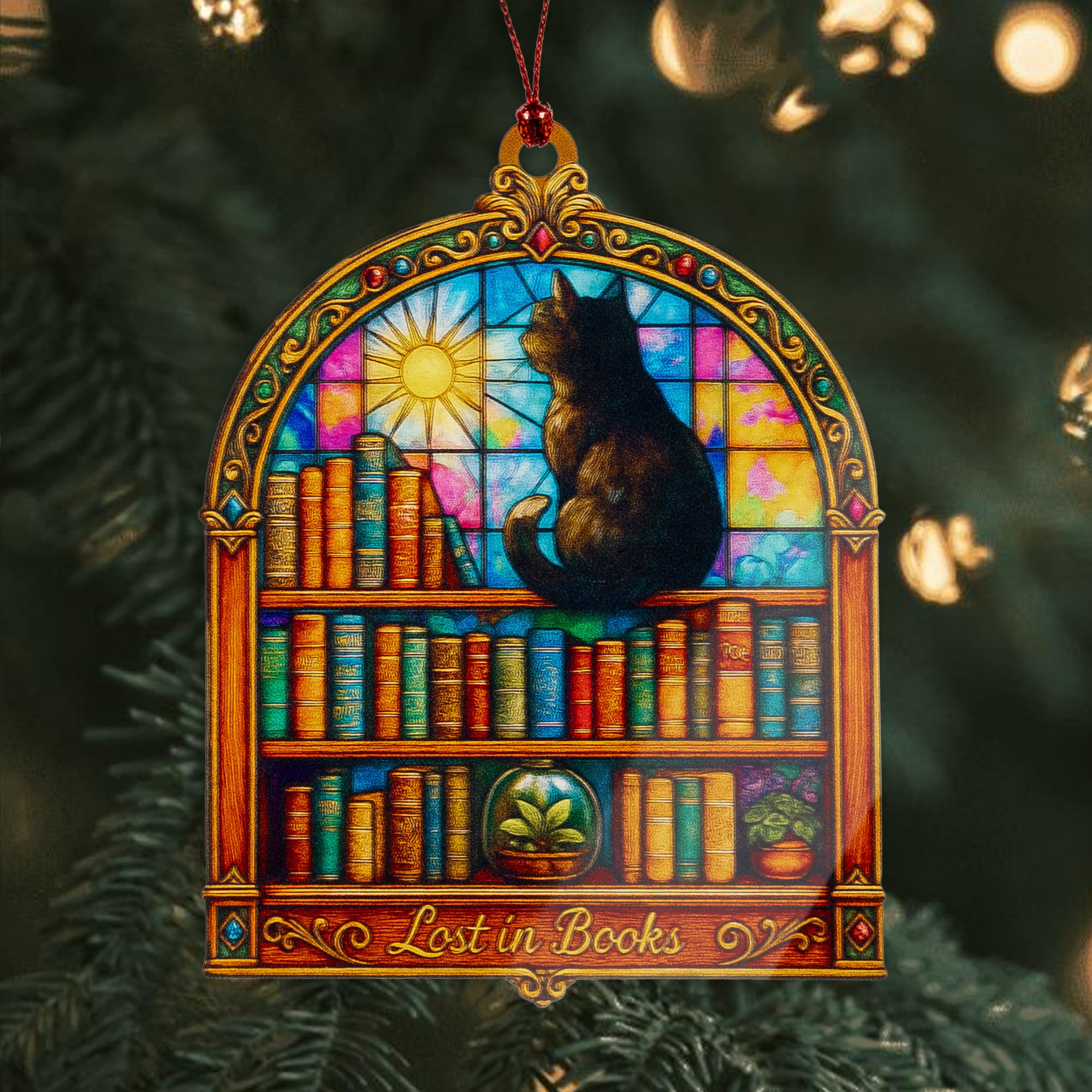 Black Cat Christmas Ornament with vibrant colors
