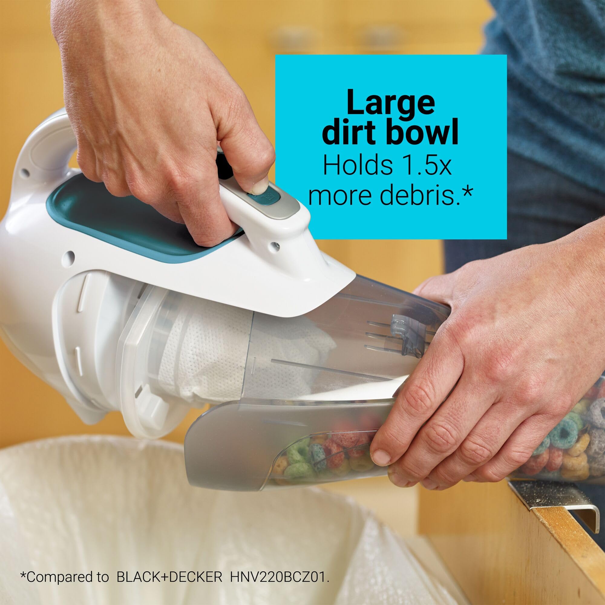BLACK+DECKER dustbuster handheld vacuum HHVI315JO42 translucent dirt bowl