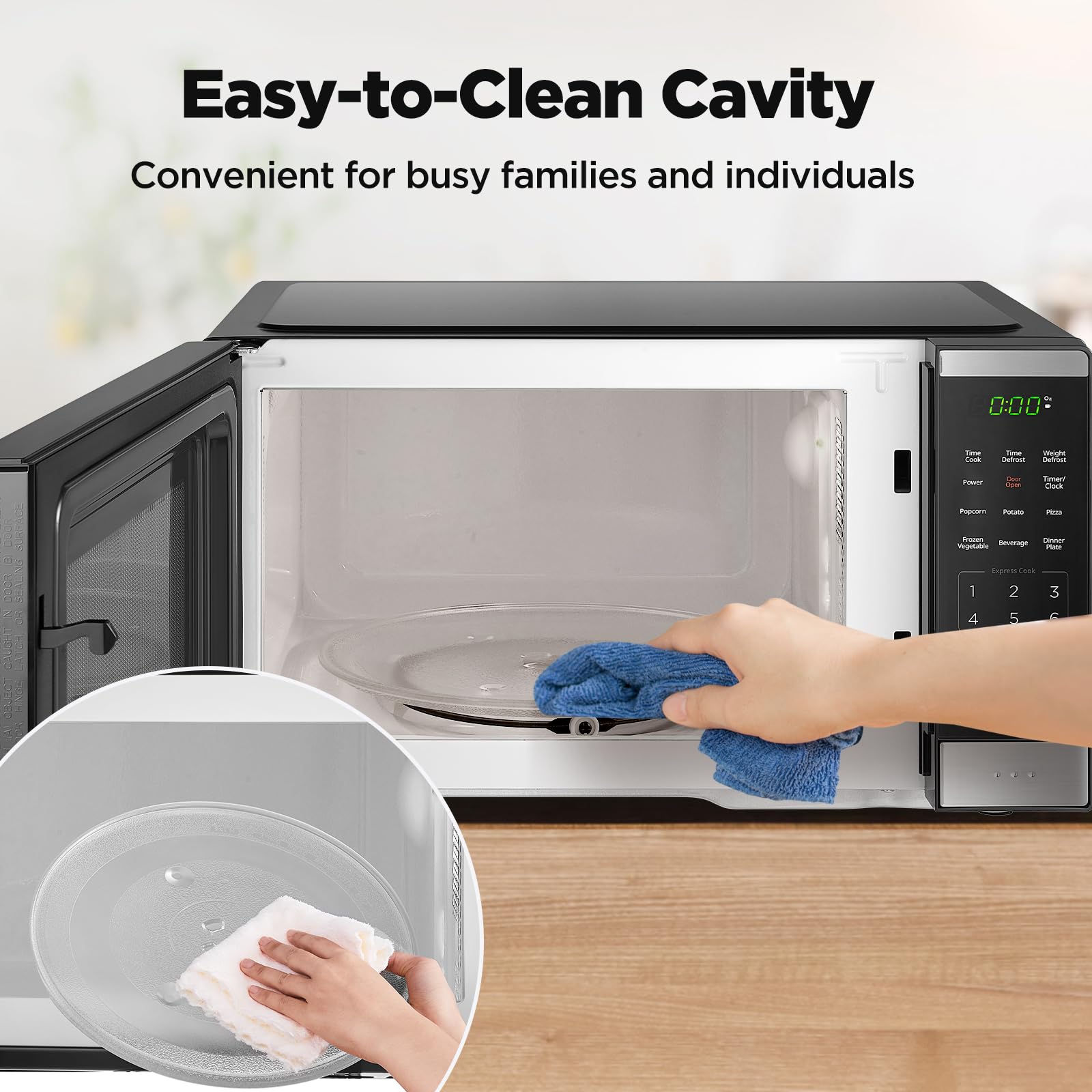 Control panel and kitchen timer on Black+Decker microwave