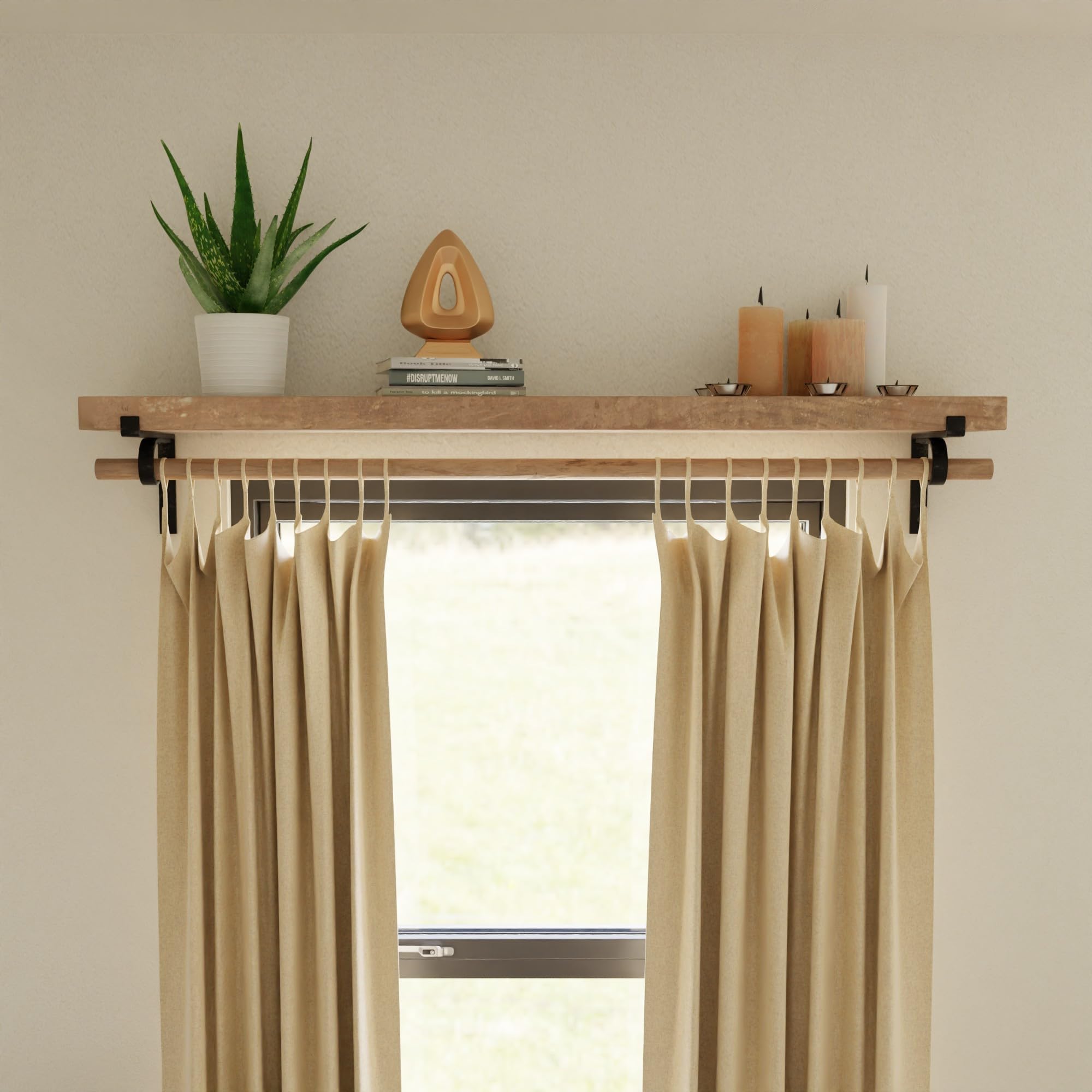 Dual function shelf bracket and curtain rod holder