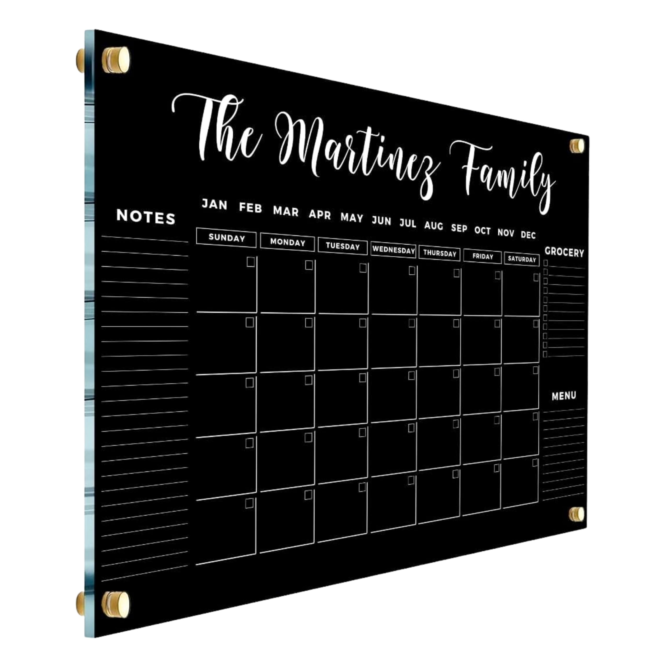 Black Family Name Calendar dry erase wall planner