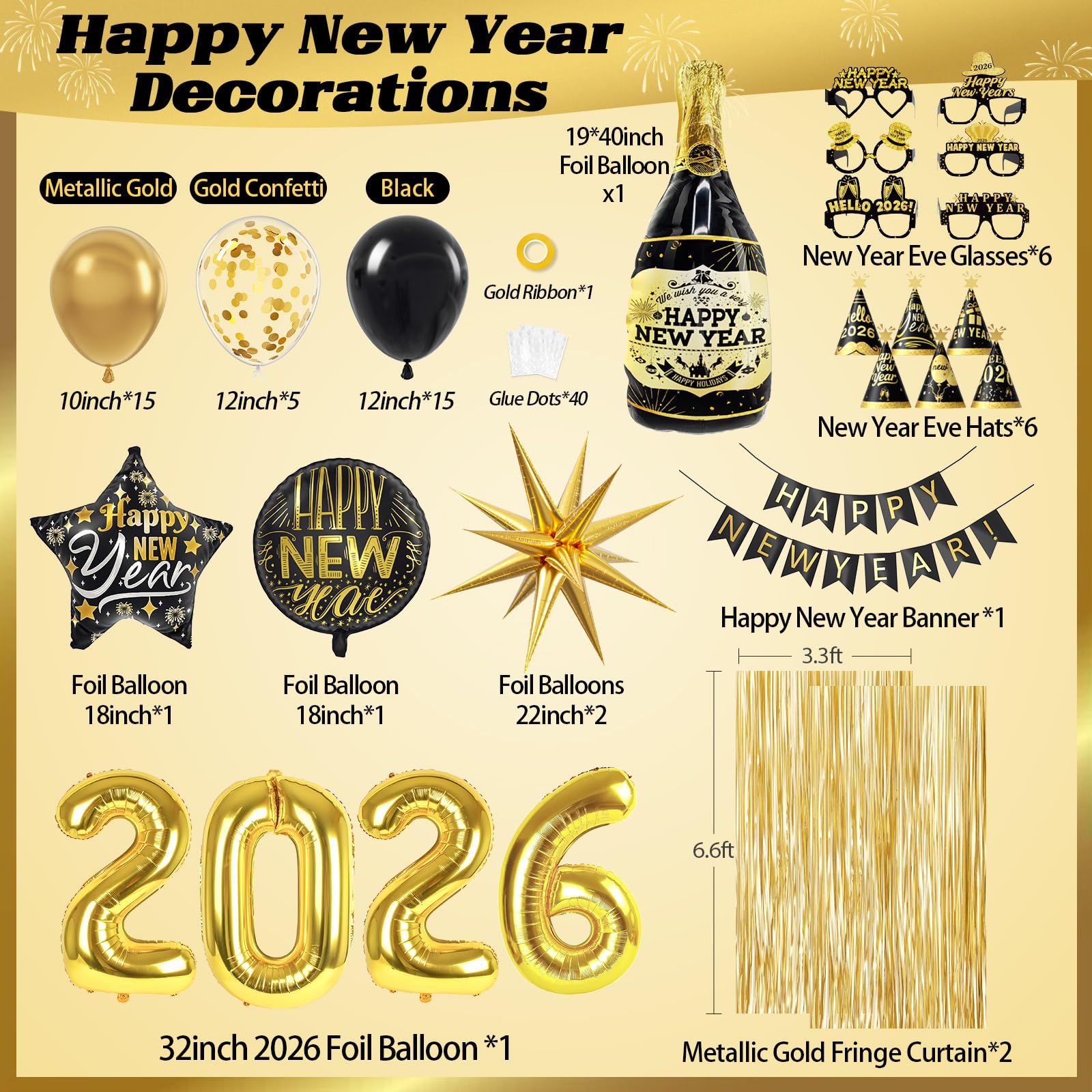 2026 number foil balloons included in Happy New Year Decorations 2026 set